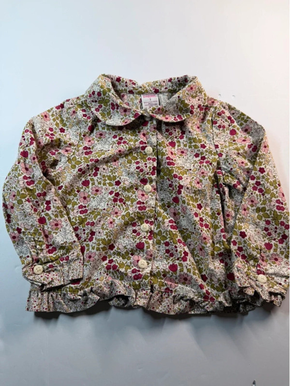 Vintage Gymboree Fox Trot Floral Button Up Ruffle Blouse Toddler Girls Size 3T